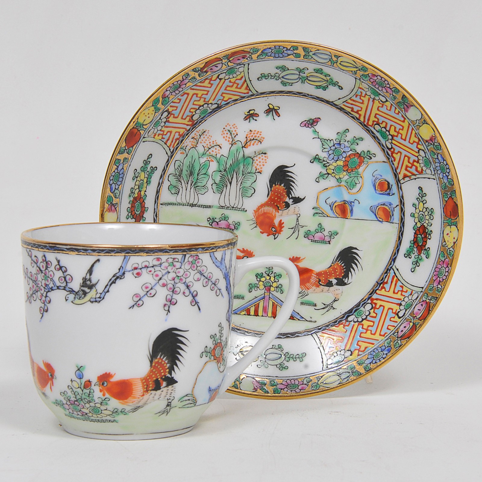 Aparelho de chá em porcelana chinesa pintada a mão decorada com Aves... - foto 2 de 4