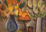 Carlos Bracher (1940), Flores e frutas, 1988. - Óleo s/ tela<br>Ass. inf. esquerdo e verso<br>Localizado Ouro Preto - MG<br>