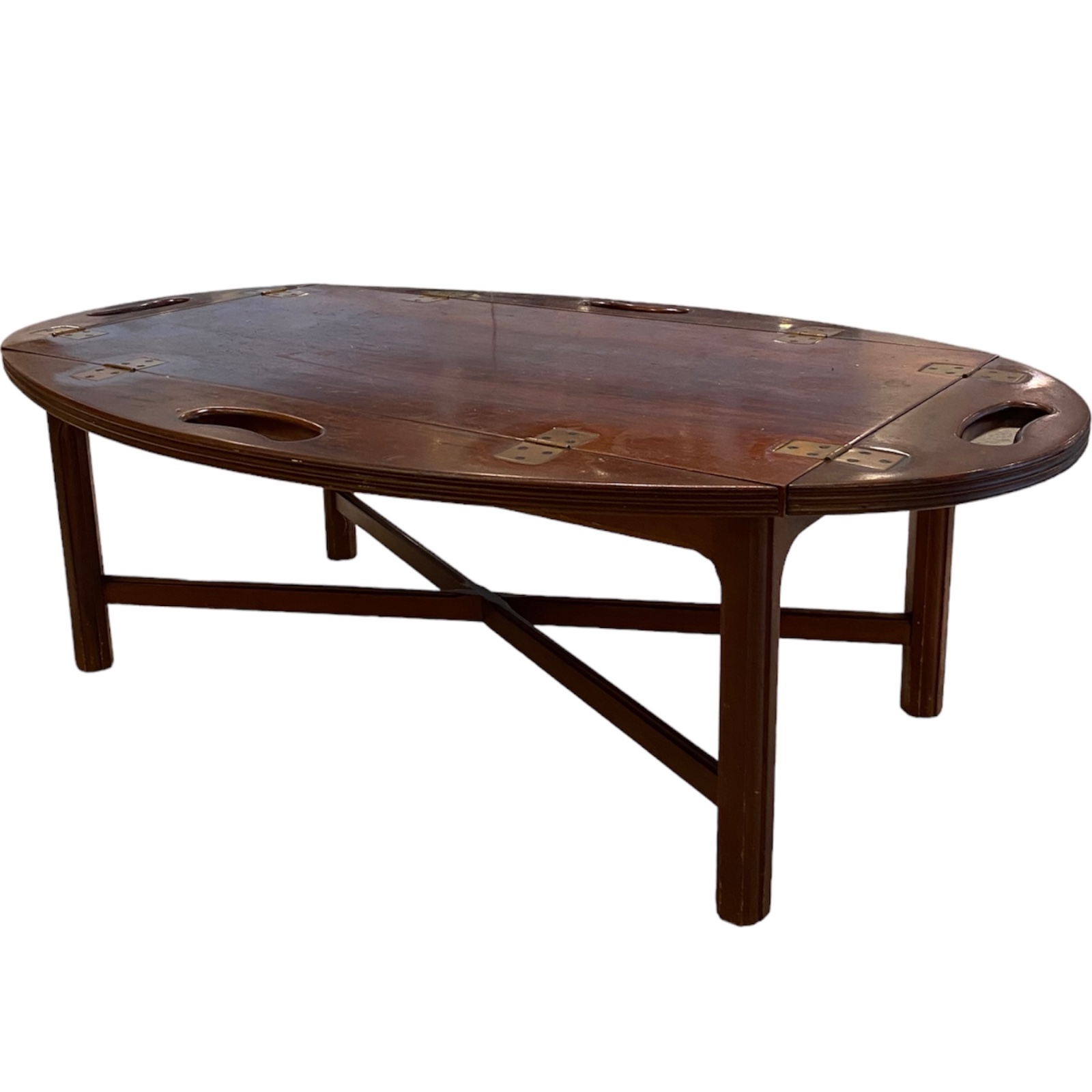 Mesa de centro em madeira nobre com tampo oval e abas dobraveis com... - foto 3 de 3