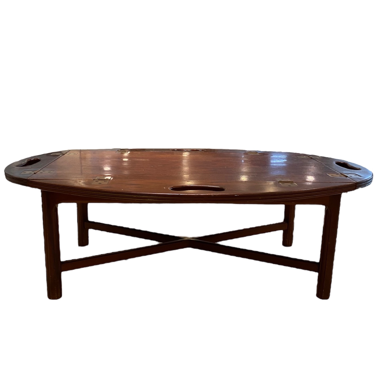 Mesa de centro em madeira nobre com tampo oval e abas dobraveis com... - foto 2 de 3