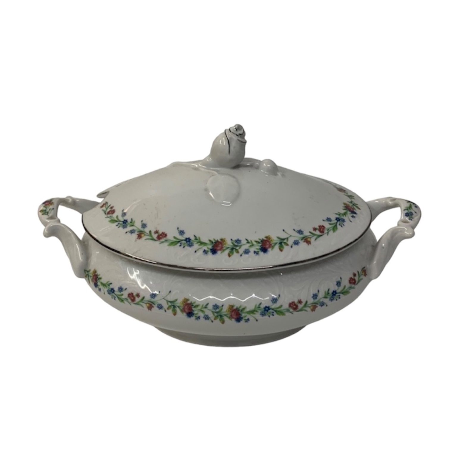 Elegante sopeira em porcelana inglesa na cor branca com decoracao de... - foto 1 de 6