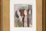 Lasar Segall (1891-1957), Janela e três figuras... - Aquarela s/ papel<br>Ass. inf. direito<br>Obra com numero de registro 2470<br>Obra apresenta cache da Vernissage Galeria de Arte.<br>