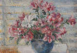Anita Malfatti (1889-1964), Vaso com flores - Óleo s/ tela colado em eucatex
Com declaração de autenticidade de Georgina Malfatti, datada de 1974, no verso.
Apresenta no verso etiqueta da galeria 