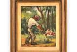 Eugênio Sigaud (1899-1979), Paisagem com figura... - Óleo s/ eucatex<br>Ass. inf. esquerdo e verso
