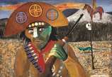 Newton Rezende (1912-1994), Cangaço, 1987 - Óleo s/ eucatex<br>Ass. inf. direito<br><br><br>Newton de Rezende Silva (1912-1994) foi um artista multifacetado, atuando como pintor, desenhista, gra