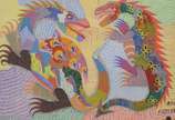 Chico da Silva (1910-1985), Dragões, 1970 - Óleo s/ tela
Ass. inf. direito