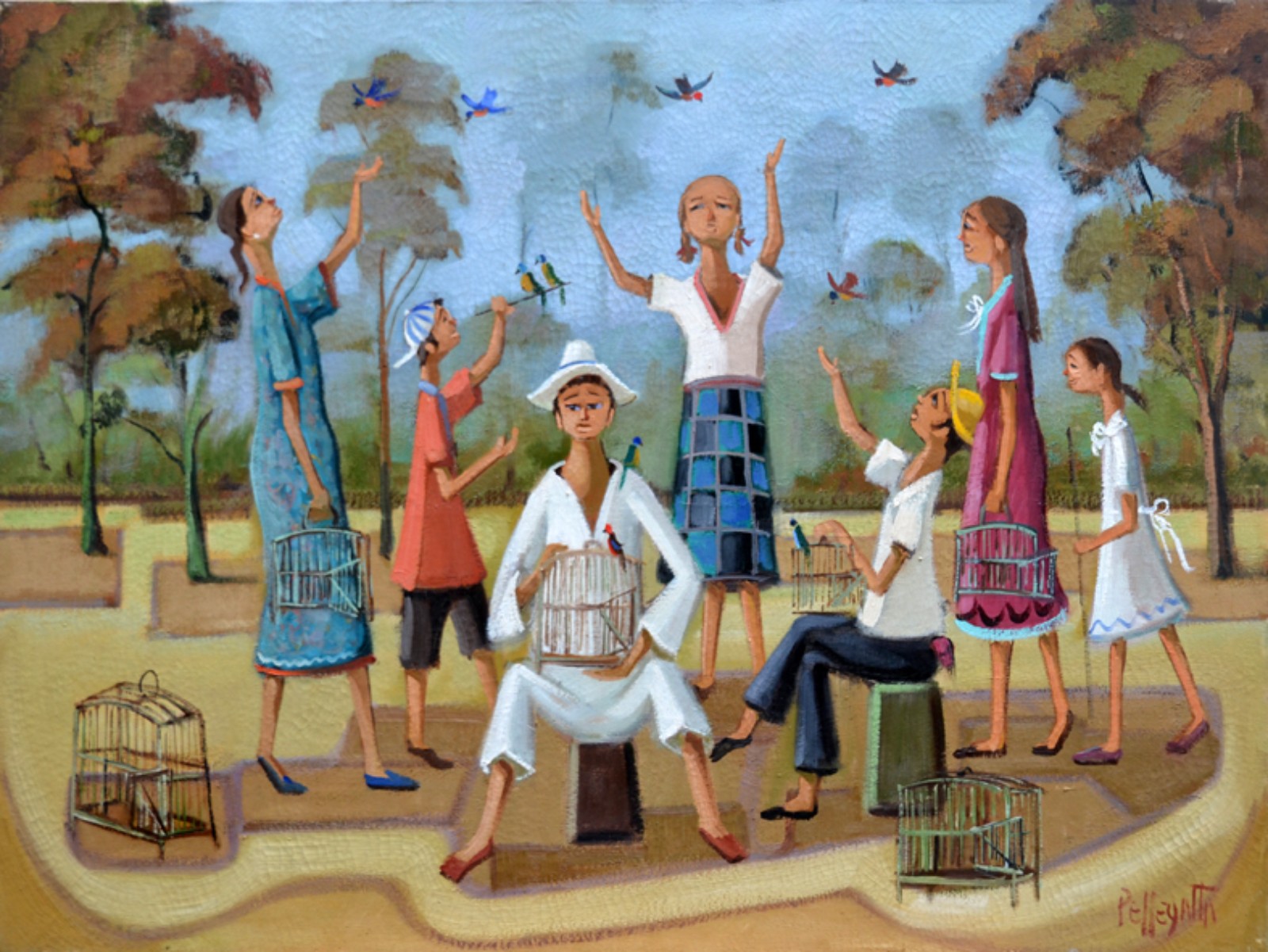 Omar Pellegatta (1925-2001), Campo com Pássaros e Gaiolas - foto 1 de 3