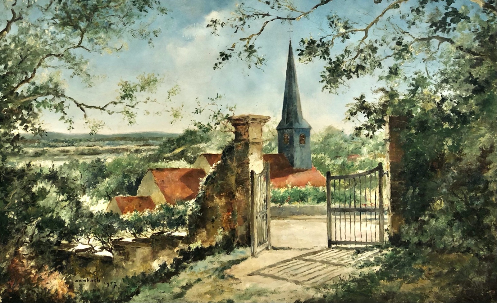 Georges Wambach (1901-1965), Paisagem com igreja na Bélgica, 1957 - foto 1 de 4