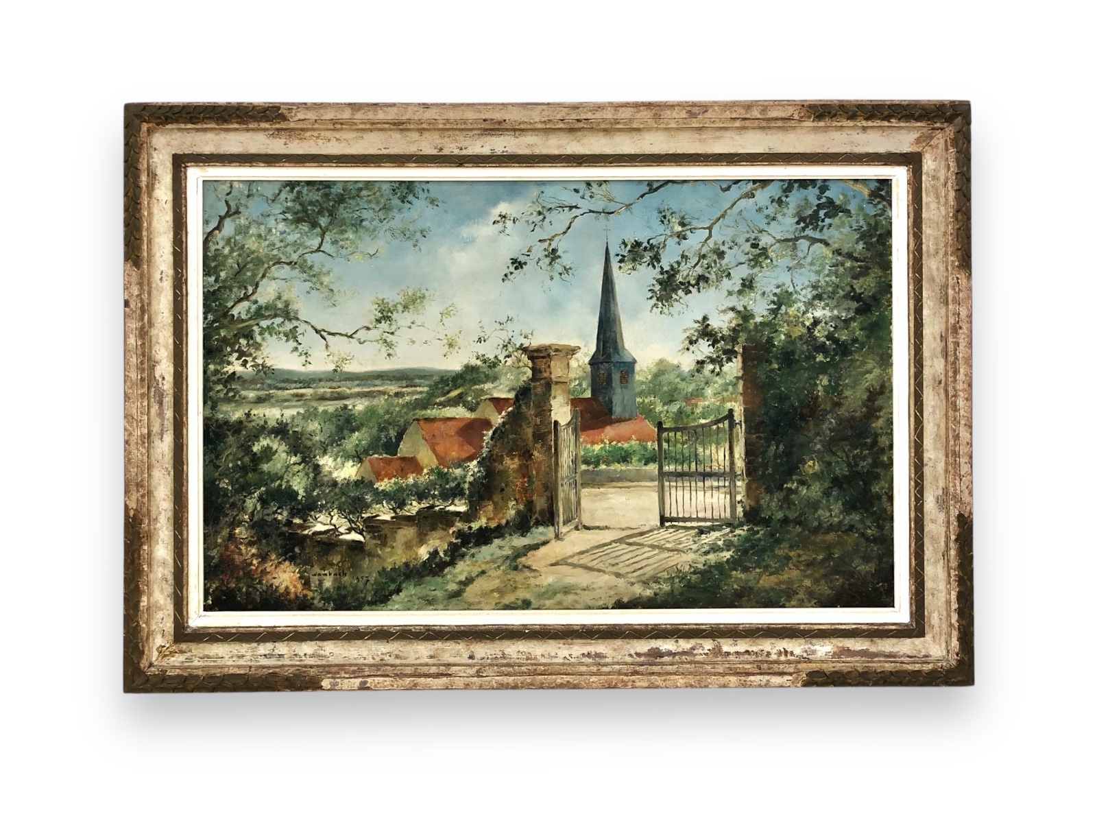 Georges Wambach (1901-1965), Paisagem com igreja na Bélgica, 1957 - foto 2 de 4