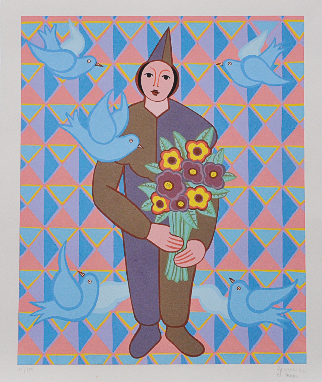 Adelson do Prado (1944-2013), Mulher com flores e passaros, 1985 - foto 1 de 3