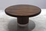 Joaquim Tenreiro (1906-1992), Mesa, Déc.60 - Mesa de jantar com base cilíndrica executada em madeira compensada com laminação em jacarandá e detalhe em aço inoxidável, tampo circular maciço. Bras