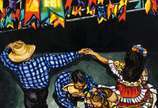 Simone Ribeiro (1971), Festa Junina - Óleo s/ tela <br>Ass. inf. esquerdo e datado 2011<br>Artista mineira possui uma trajetória marcada pela valorização da cultura e do folclore brasileir
