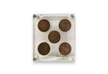 Rubem Valentim (1922-1991), Símbolos Afro-Brasi... - Conjunto de 5 moedas em bronze cunhadas frente e verso, em case original de acrílico, com a representação de símbolos afros.<br>Edição Casa da M...