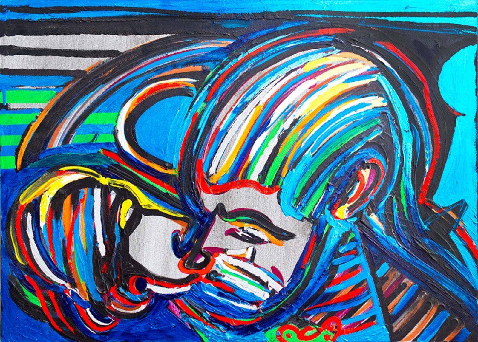  Rubens Gerchman (1942-2008), Pequeno beijo azul horizontal - foto 1 de 2