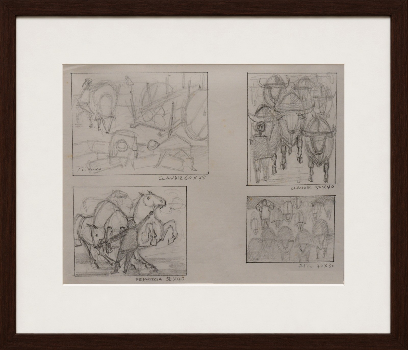 Enrico Bianco (1918-2013), Estudo para Colheita, Boiadeiro, Cavalos e Menino com Carneiros - foto 2 de 4