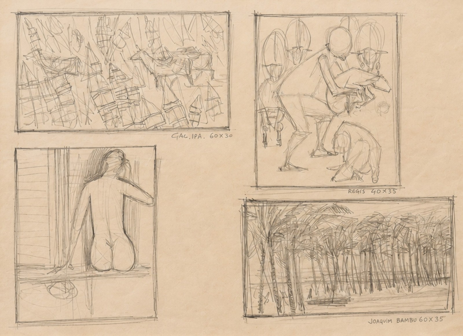 Enrico Bianco (1918-2013), Estudo para Bananal, Menino com Carneiros, Nú e Marinha com Coqueiros - foto 1 de 3