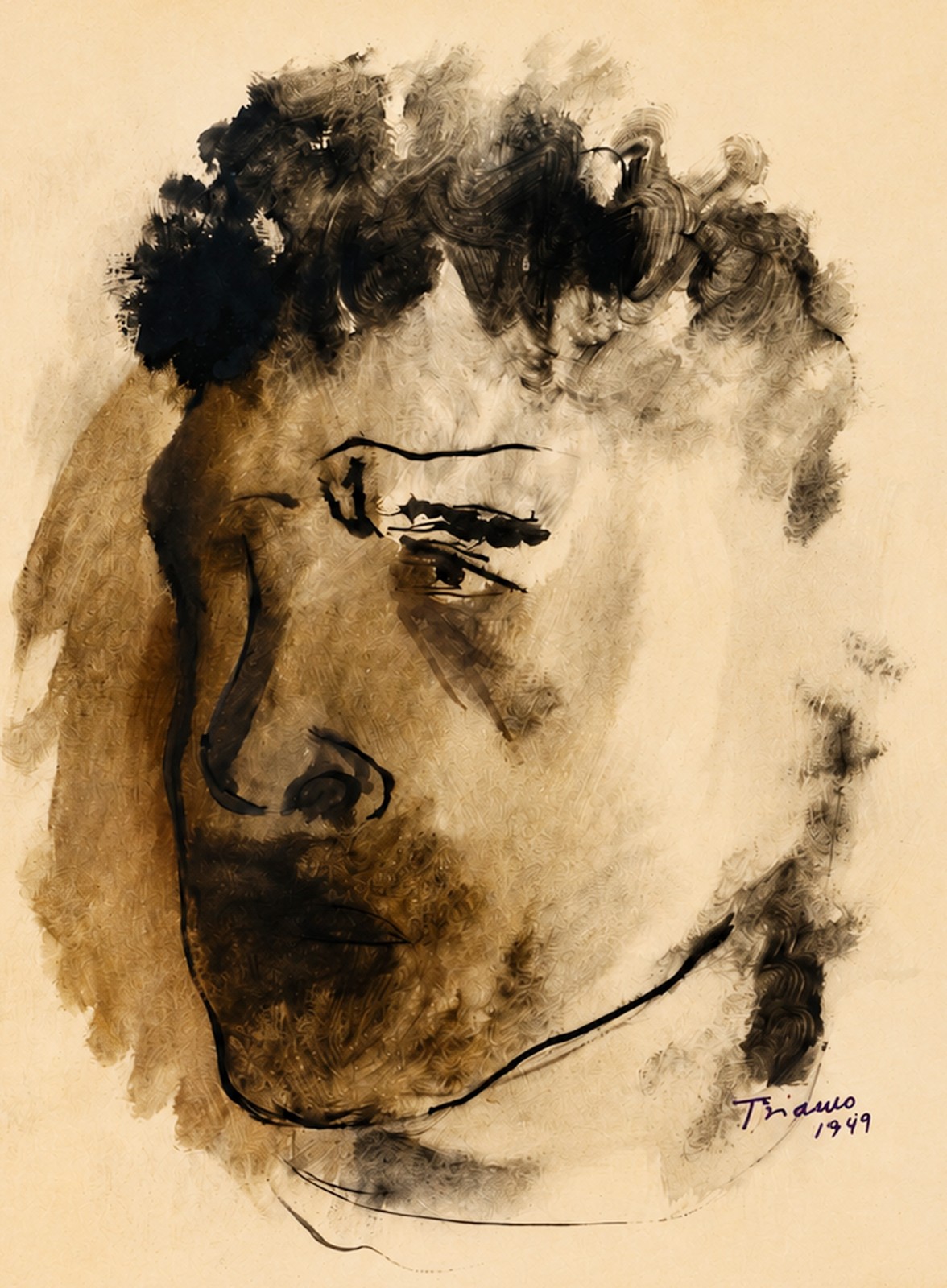 Enrico Bianco (1918-2013), Desenho dupla face, frente "Cabeça de Homem"  e verso "Nú", 1949 - foto 1 de 5
