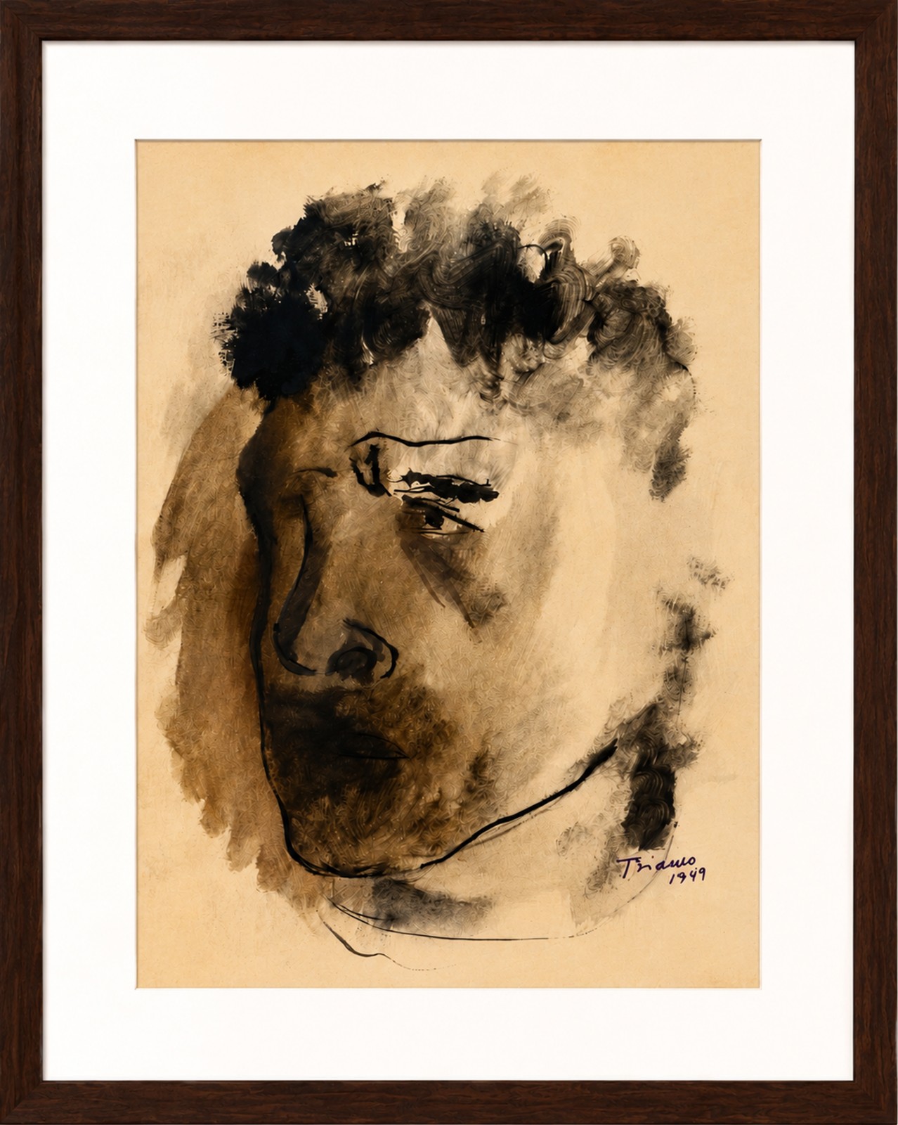 Enrico Bianco (1918-2013), Desenho dupla face, frente "Cabeça de Homem"  e verso "Nú", 1949 - foto 2 de 5