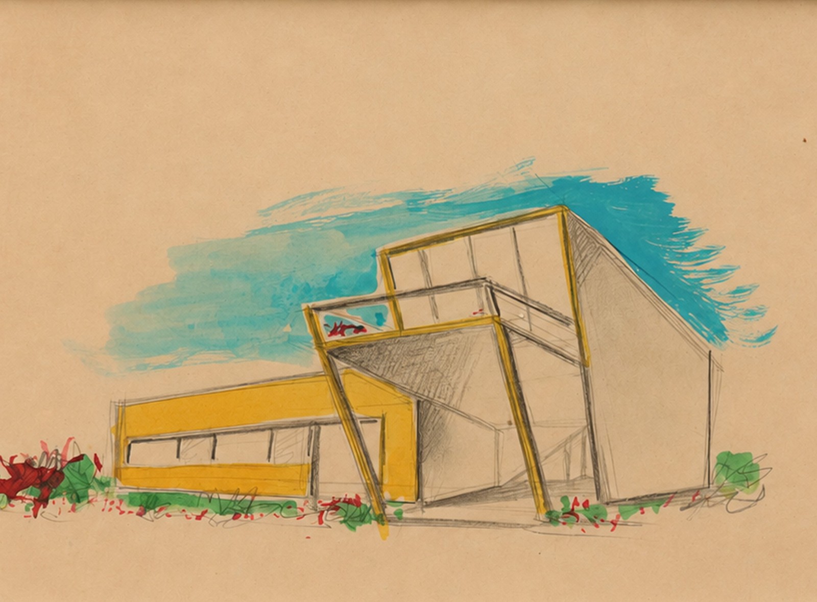 Enrico Bianco (1918-2013), Estudo Arquitetonico, década de 1950 - foto 1 de 3