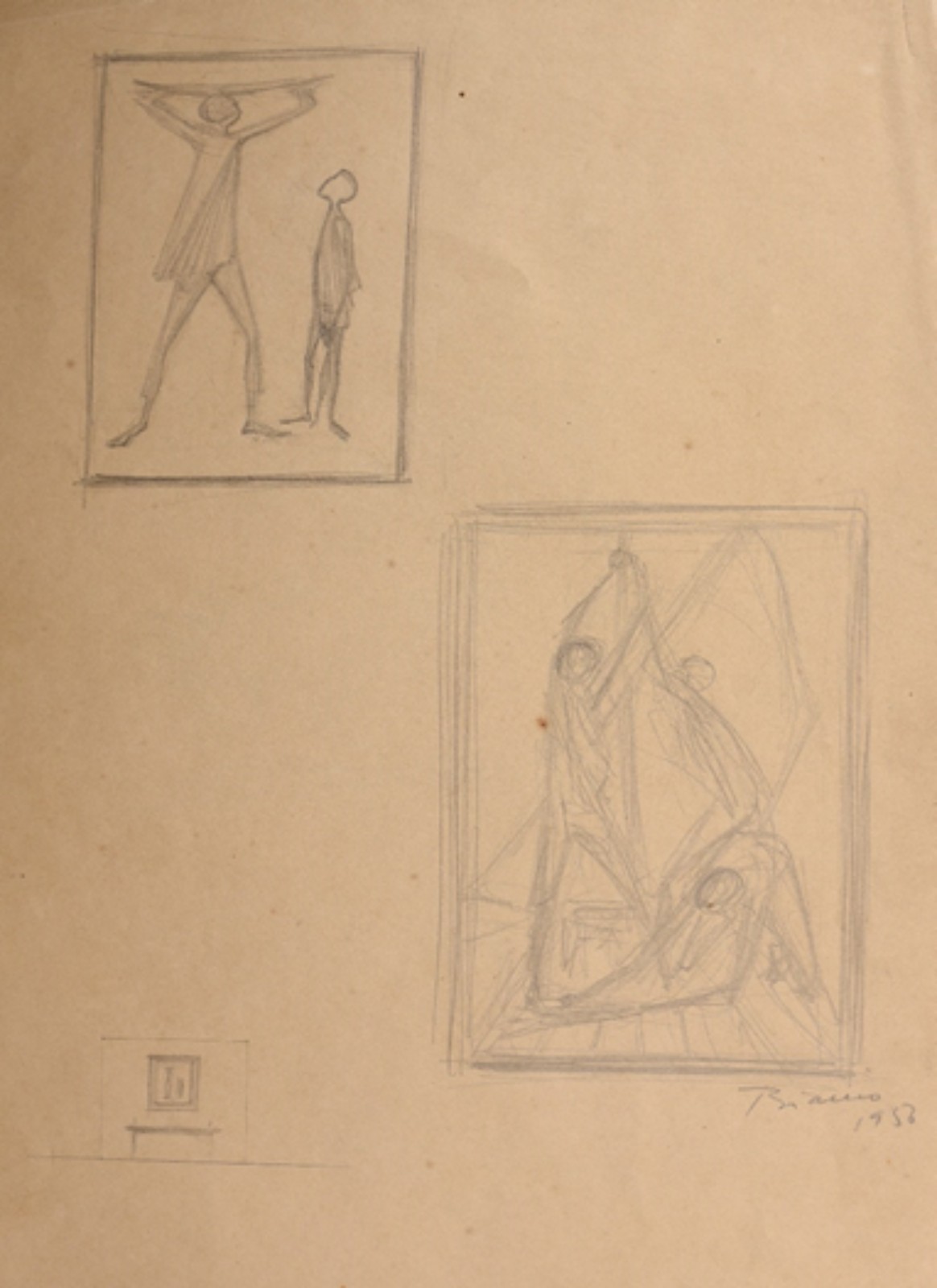 Enrico Bianco (1918-2013), Estudo para 2 Obras (frente) e 1 Obra (verso) - foto 1 de 5