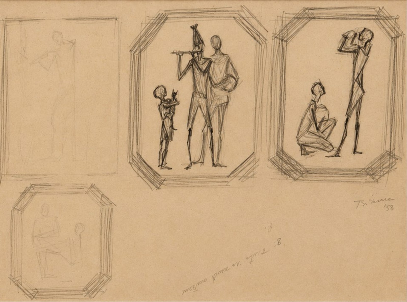 Enrico Bianco (1918-2013), Estudo para 4 Obras (frente Músicos) e 3 obras (verso), 1956 - foto 2 de 4