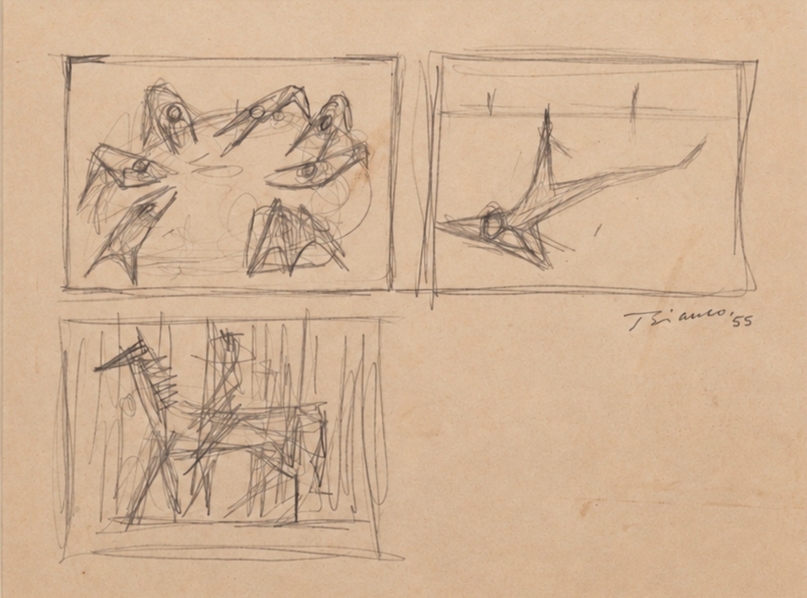 Enrico Bianco (1918-2013), Estudo para 3 Obras (frente) e 1 obra (verso), 1955 - foto 1 de 5