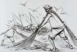 Enrico Bianco (1918-2013), O pescador, 2005 - Crayon s/ papel<br>Ass. inf. direito<br>Participou da exposição individual do artista realizada na Galeria O Colecionador em 2005.
