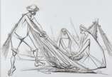 Enrico Bianco (1918-2013), Pescadores, 2005 - Crayon s/ papel<br>Ass. inf. esquerdo<br>Participou da exposição individual do artista realizada na Galeria O Colecionador em 2005.