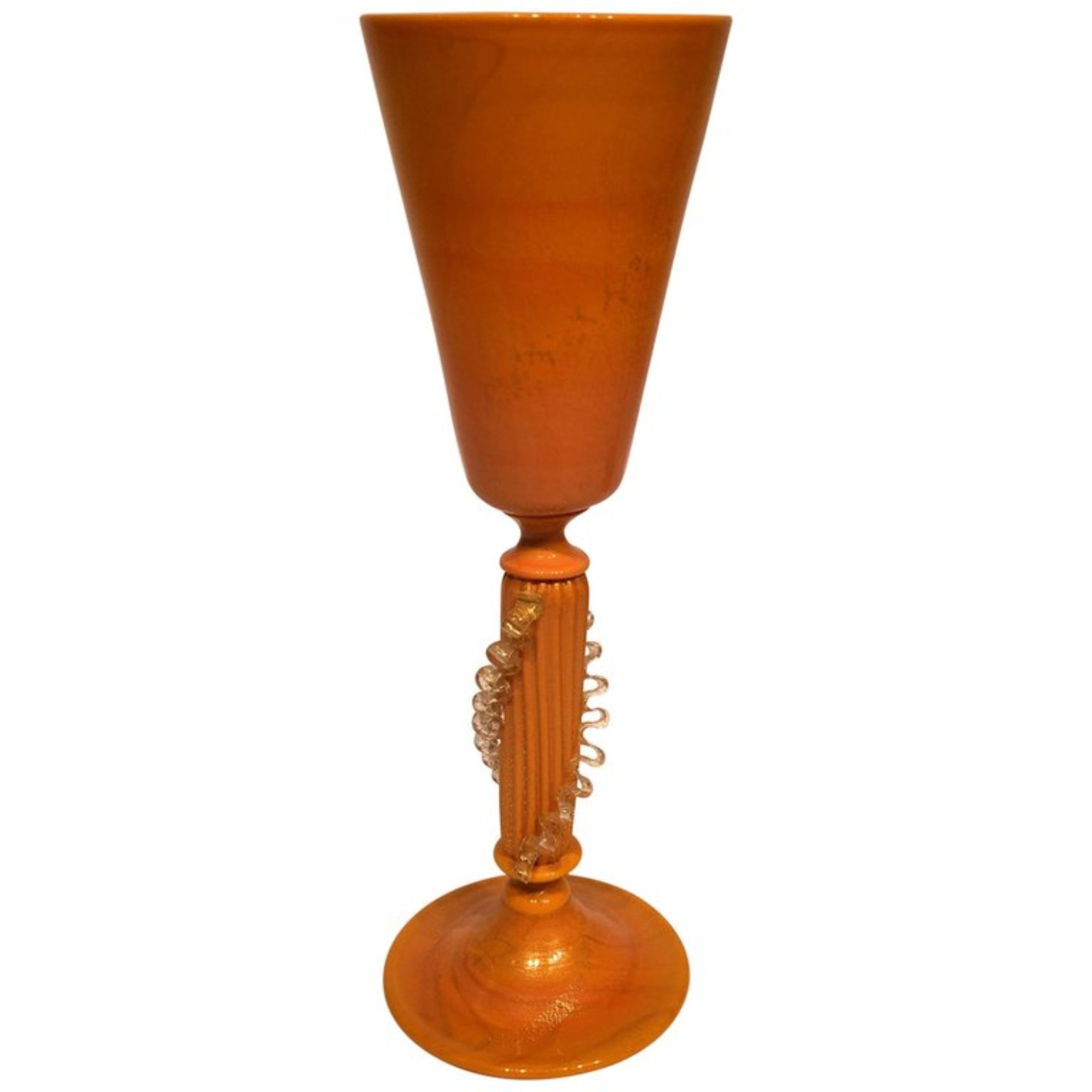 Copo em vidro artistico soprado de Murano na cor laranja e dourado... - foto 1 de 4