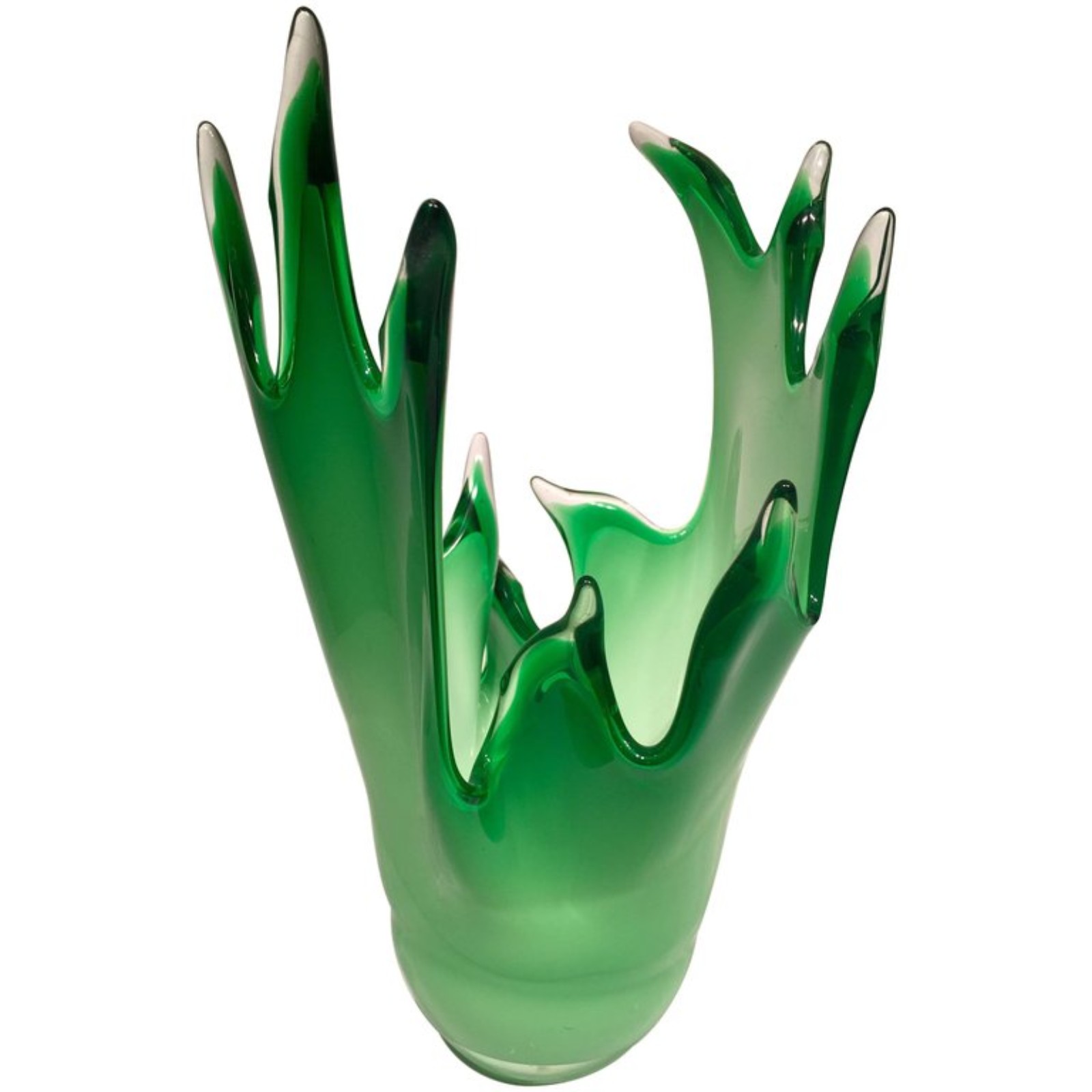 Vaso em vidro artistico soprado de Murano na cor verde com borda... - foto 1 de 2