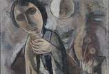 Lasar Segall (1891-1957), Figura inclinada ao luar, ( Série As Erradias), 1949 - Óleo s/ tela<br>Ass. inf. esquerdo e verso e datado<br>Ex-coleção Felicia Leiner<br><br><br>Lasar Segall (1891-1957)...