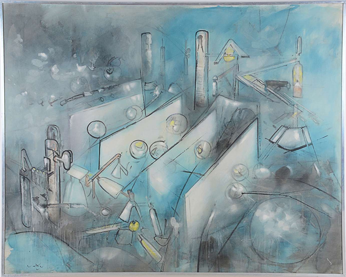 Roberto Matta (1911-2002), Sem título - Óleo s/tela<br>Ass. inf. esquerdo e verso<br><br>Roberto Matta (1911-2002) foi um pintor e escultor chileno, considerado um dos principais representan