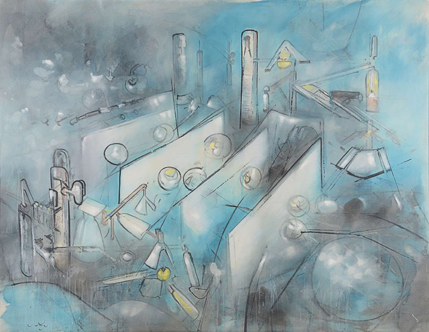 Roberto Matta (1911-2002), Sem título - Óleo s/tela<br>Ass. inf. esquerdo e verso<br><br>Roberto Matta (1911-2002) foi um pintor e escultor chileno, considerado um dos principais representan