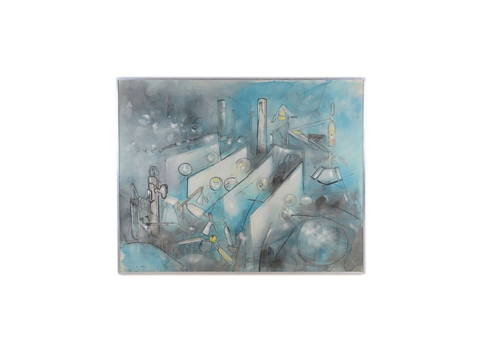 Roberto Matta (1911-2002), Sem título - Óleo s/tela<br>Ass. inf. esquerdo e verso<br><br>Roberto Matta (1911-2002) foi um pintor e escultor chileno, considerado um dos principais representan
