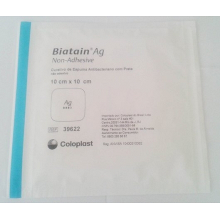 Curativo Biatain Ag de Espuma Antibacteriano com Prata Não Adesivo 39622 10 x 10 cm - Unidade . Coloplast