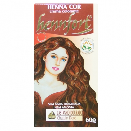 Tintura Henna Creme Hennfort Castanho Dourado - Contém 60g. Hennfort