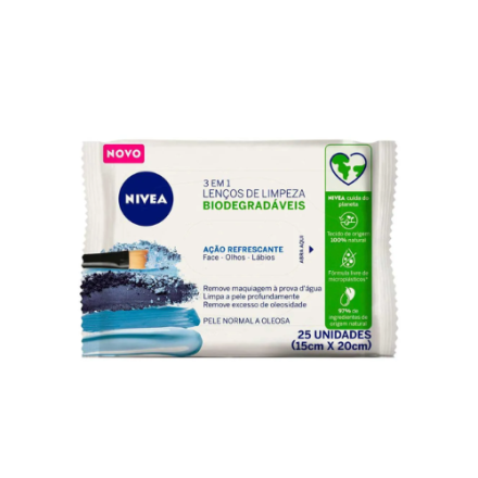 Lenço Nivea Limp Pele Nomal a Oleosa 25un azul