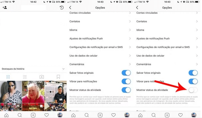 desativar status online no instagram