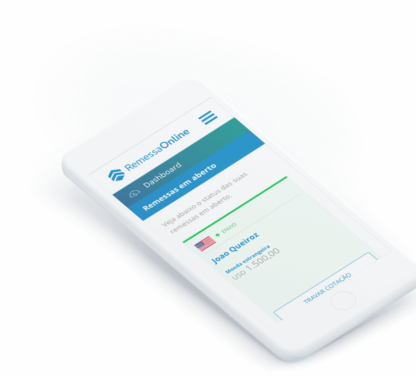 Celular exibindo site da Remessa Online