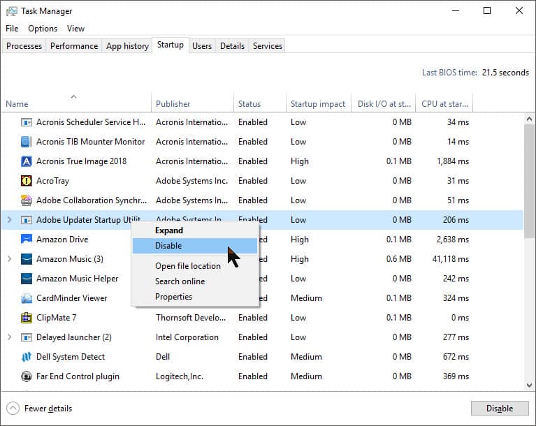 Foto de configuração com intuito de resolver computador lento.