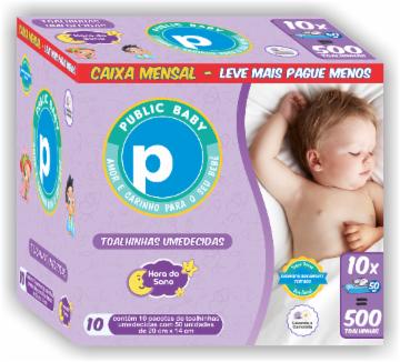 Toalhinhas Umedecidas Public Baby Hora do Sono com 500 Caixa Mensal