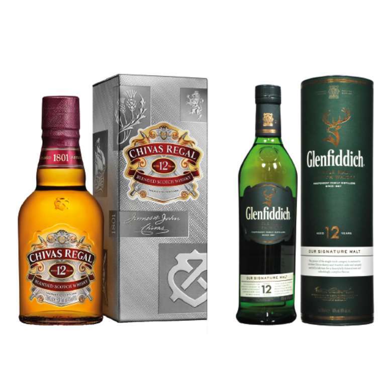 Glenfiddich 12 años 750cc + Chivas Regal 12 años 750cc