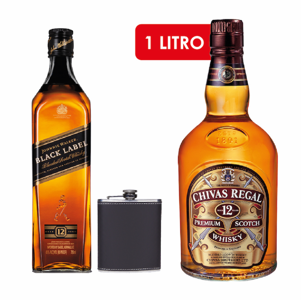Johnnie Walker Black Label 750cc + Licorera + Chivas Regal 12 Años 1 Litro