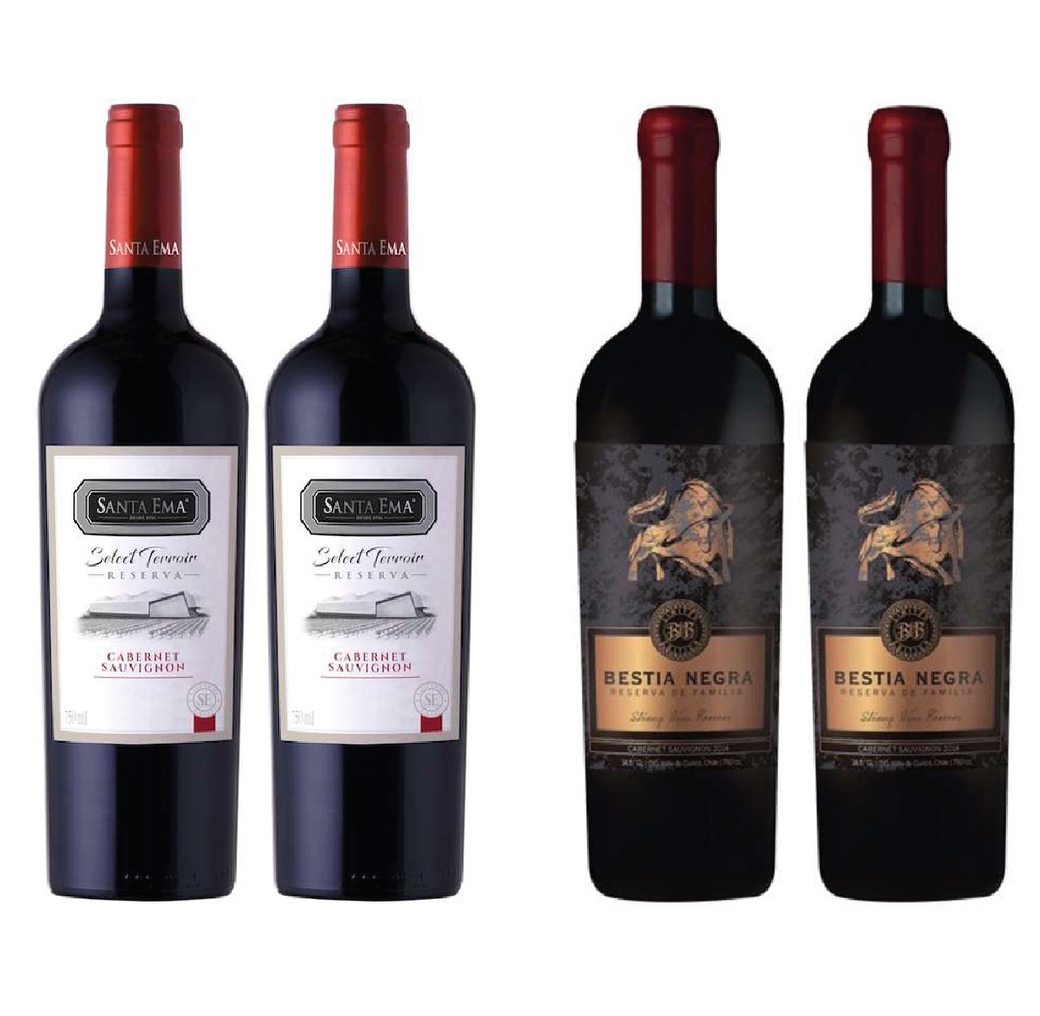 2x Vino Santa Ema Select Terroir Reserva Cabernet Sauvignon 750cc + 2x Vino Bestia Negra Cabernet Sauvignon 750cc