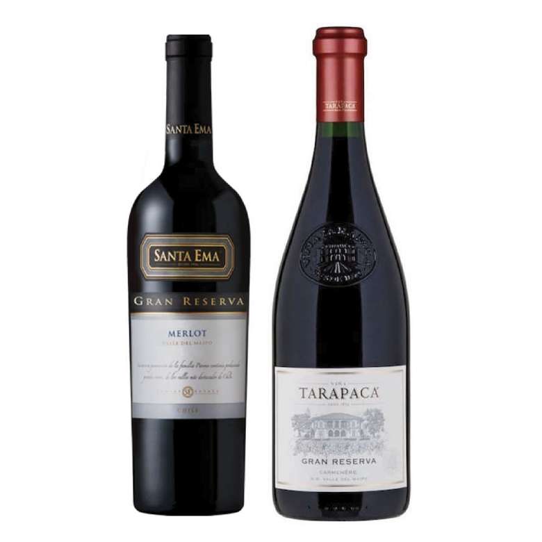 PACK DUO GRAN RESERVA Nº2 (Merlot + Carmenere): Vino Santa Ema Gran Reserva Merlot + Vino Tarapacá Gran Reserva Carmenere