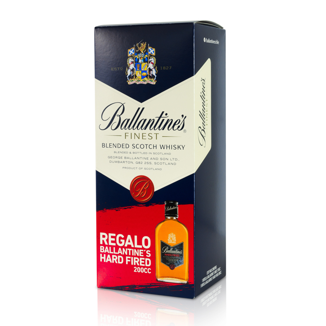 Whisky Ballantines Finest 750cc + Petaca Ballantines Hard Fired 200cc
