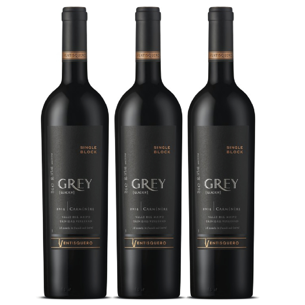 3x Vino Ventisquero Grey Single Block Carmenere 750cc