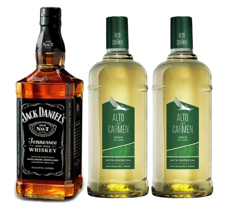 PROMO JACK ALTO: Whiskey Jack Daniels Old N7 750cc + 2x Pisco Alto del Carmen 1 Litro