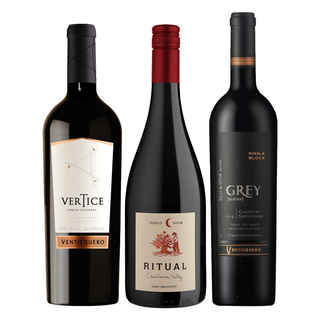 Imagen de PACK VERTICE GREY RITUAL: Vino Ventisquero Vertice 750cc + Vino Ritual Pinot Noir Orgánico 750cc + Vino Ventisquero Grey Cabernet Sauvignon 750cc