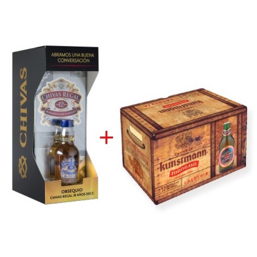 Chivas Regal 12 años 750cc + Chivas 18 años mini + 12x Kunstmann Torobayo 330cc